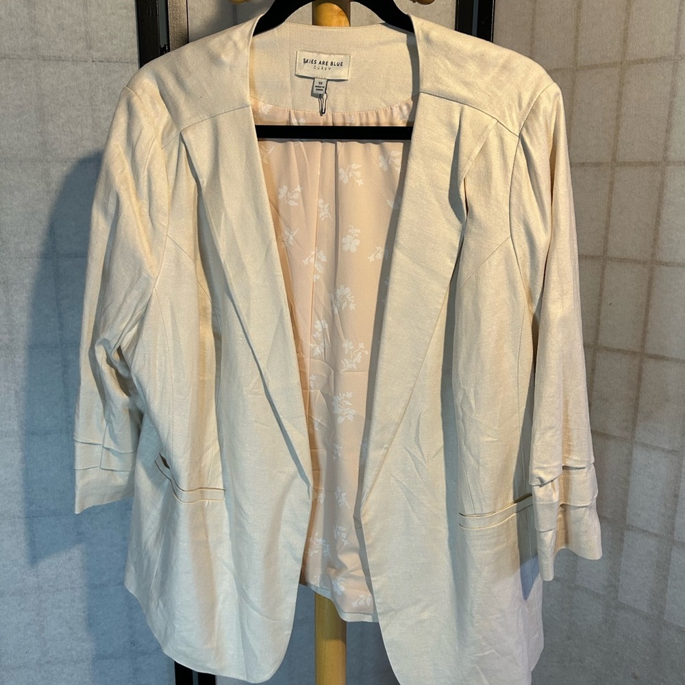 Skies Are Blue Cream Open-Front Blazer